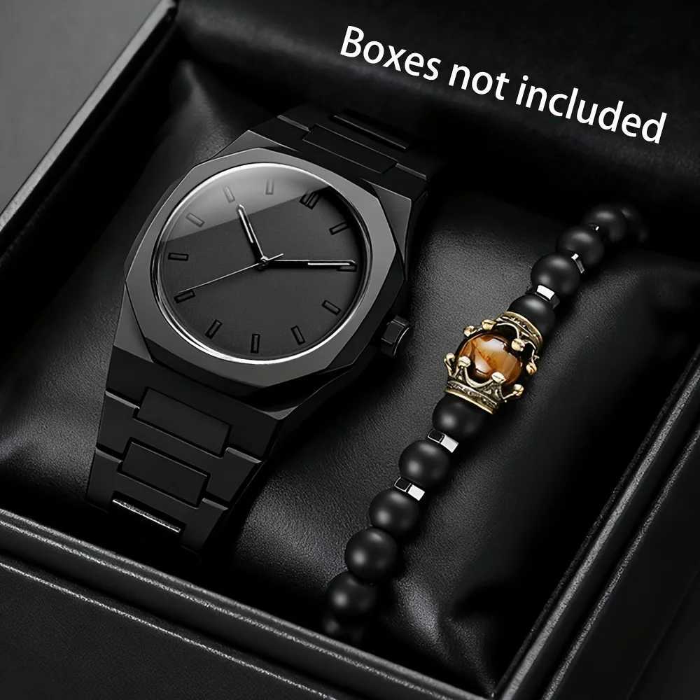 2pcs Fashion Mens Quartz Watch Bracelet Set Casual Plastic Band Wristwatch Bracelet Set Reloj HombreWithout Box Y251212