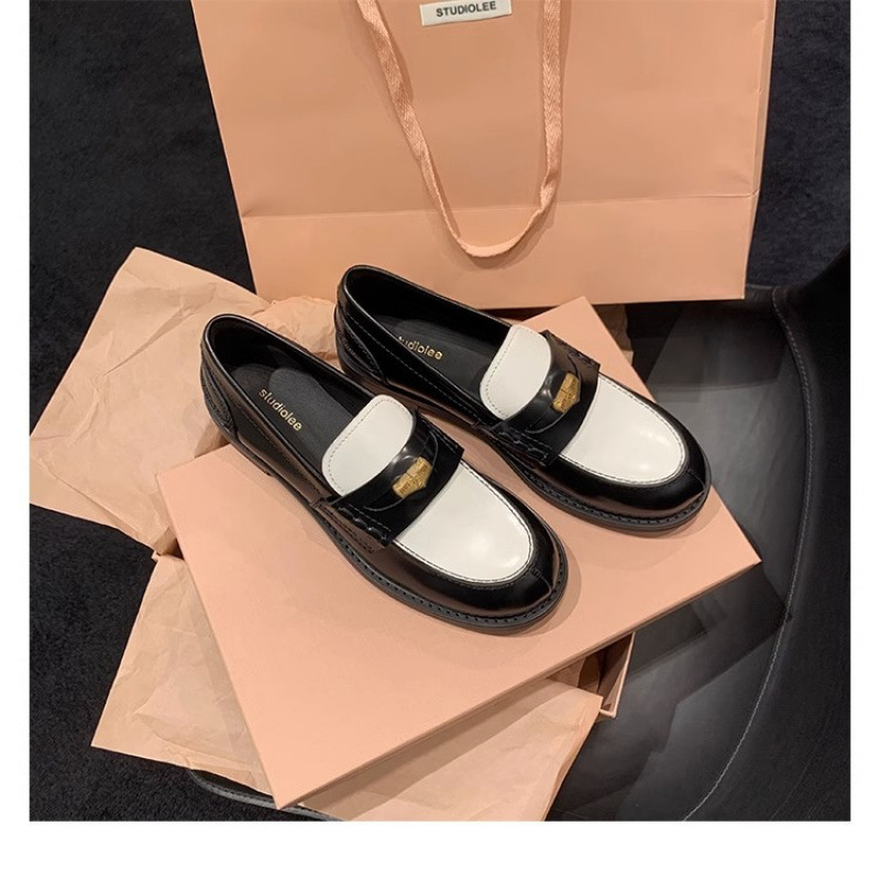 2025 New Women's Genuine Leather Retro Flat Loafers British Style Versatile Black Casual Leather Shoes 34-40