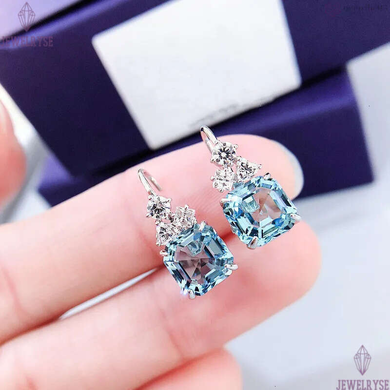 Luxury square blue crystal designer earrings for women romantic shine diamond stone cz zircon elegant charms earring earings ear rings jewelry
