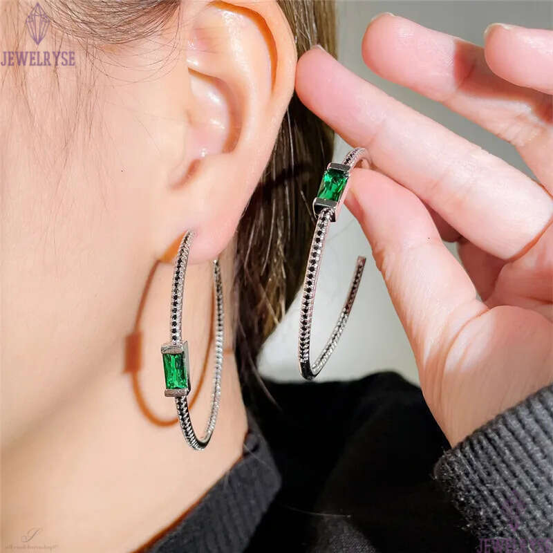 fashion green hoop earrings designer circle 925 sterling silver post blue AAA cubic zirconia copper dimond earring for woman jewelry gift bride weddin