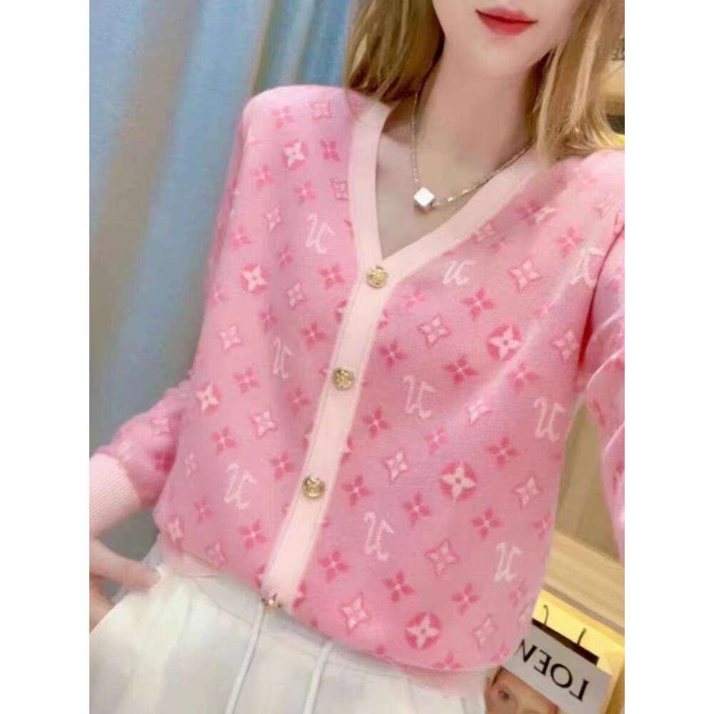 2024 Autumn Winter New Letter Jacquard Versatile Sweater Cardigan Fashionable Slimming Women's Long Sleeve Top