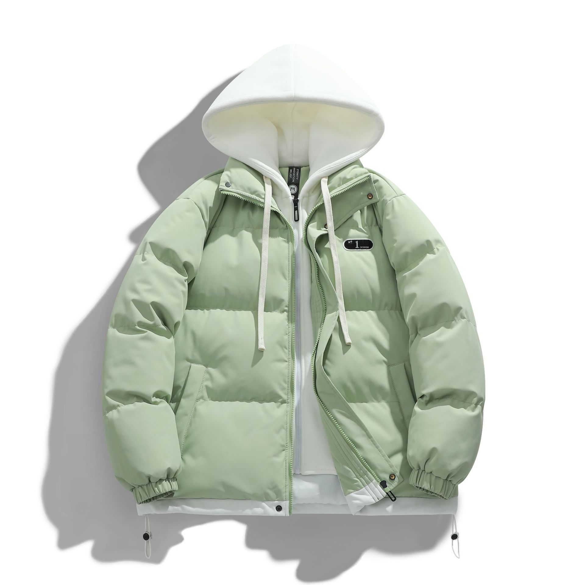 Men's Hooded Cotton Padded Coat: Trendy, High-End, Warm Winter Outerwear, Teenager Fake Two-Piece Down Cotton Jacket