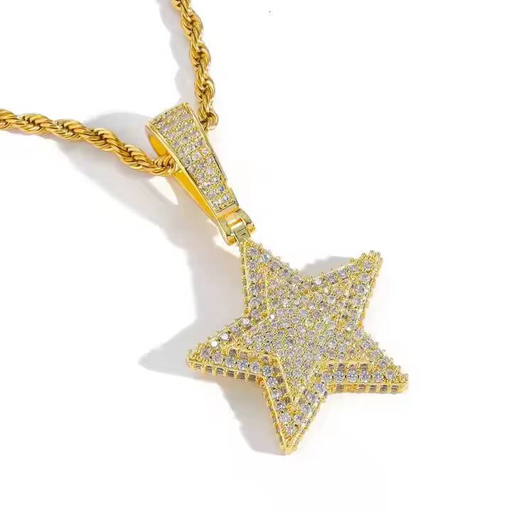 Fashionable 925 Silver 15 Inch Round Cut Moissanite Diamond Star Pendant Luxury Hip Hop Necklace Charm Gift for Men Women