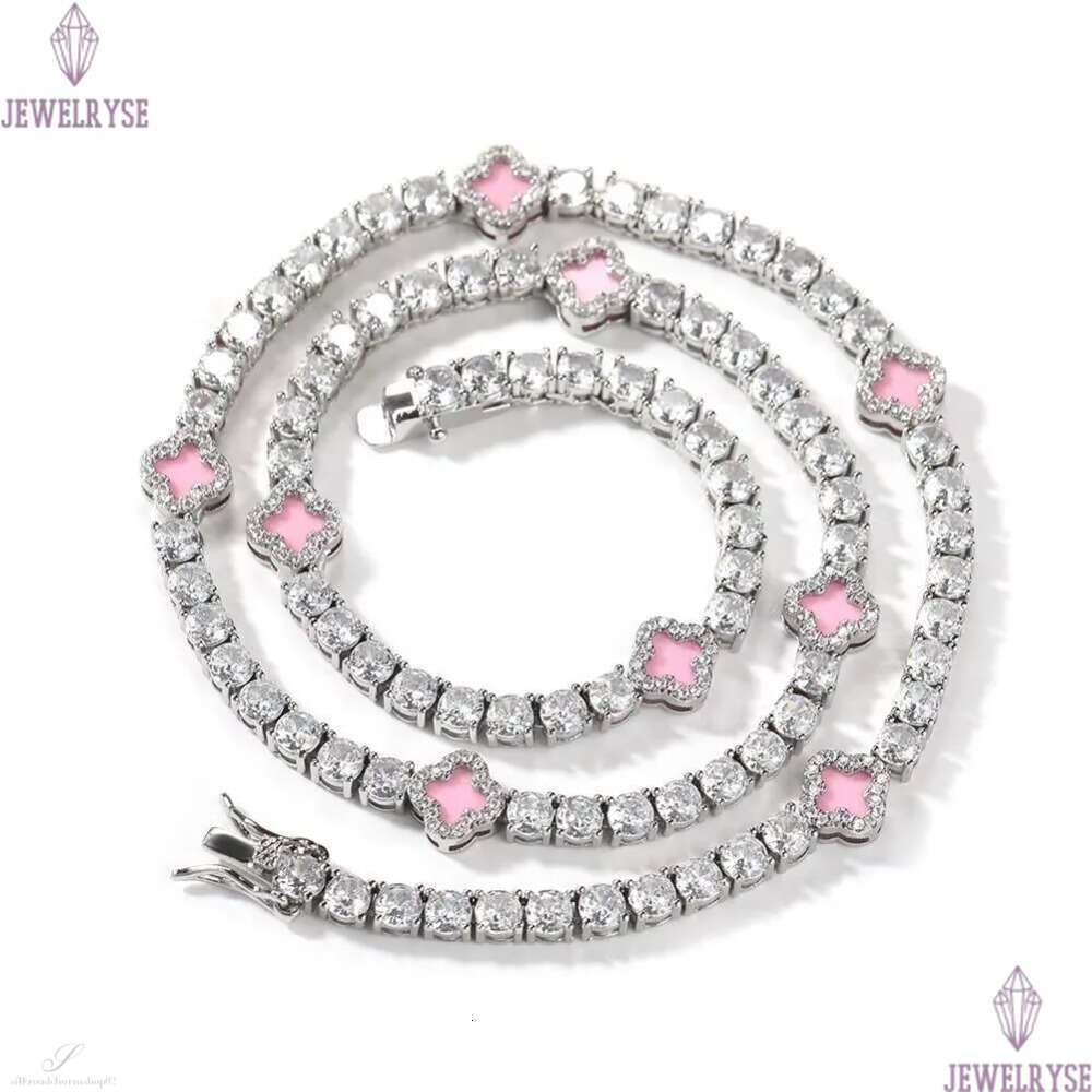 New Arrivals Lucky 4 Leaf Clover Tennis Bracelet Necklace Set for Women Men Hip Hop Iced Out Enamel Colored Jewelry Wholesale