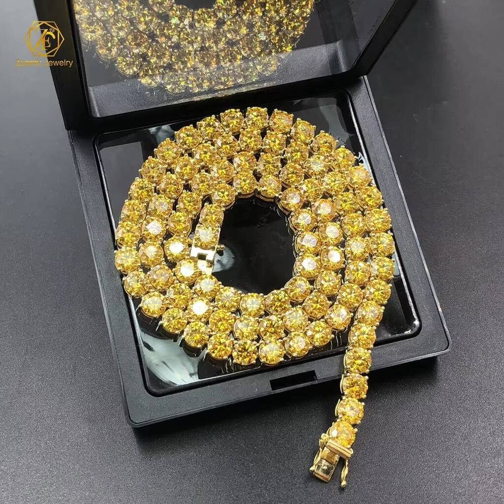 Wholesale 925 Sterling Silver Moissanite Tennis Chains 3mm-4mm Necklaces in Champagne Yellow Colors at Cheap Price