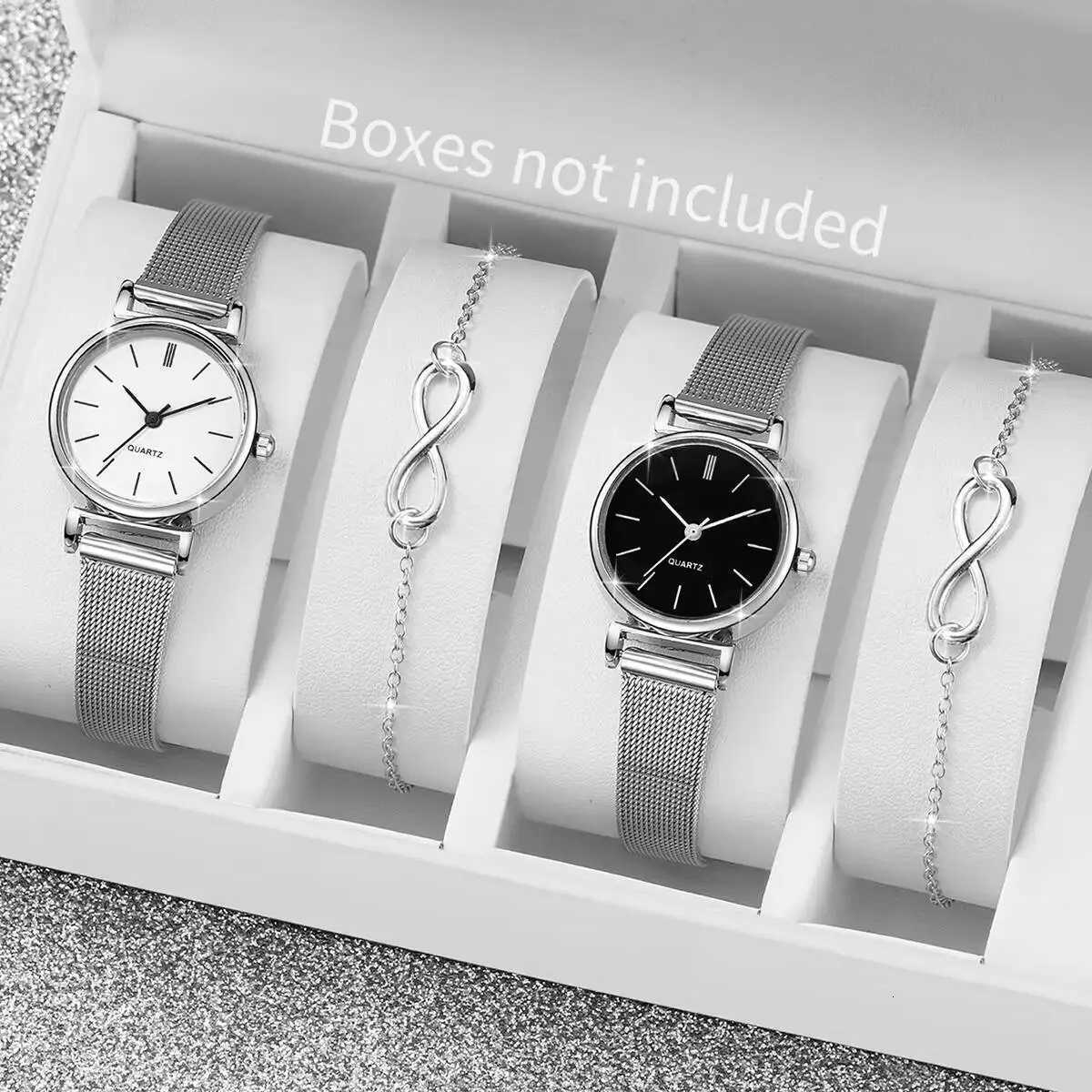 4PCS/Set Fashion Women Watches Ladies Silver Mesh Band Quartz Wristwatches Bracelets Reloj MujerWithout Box Y251212