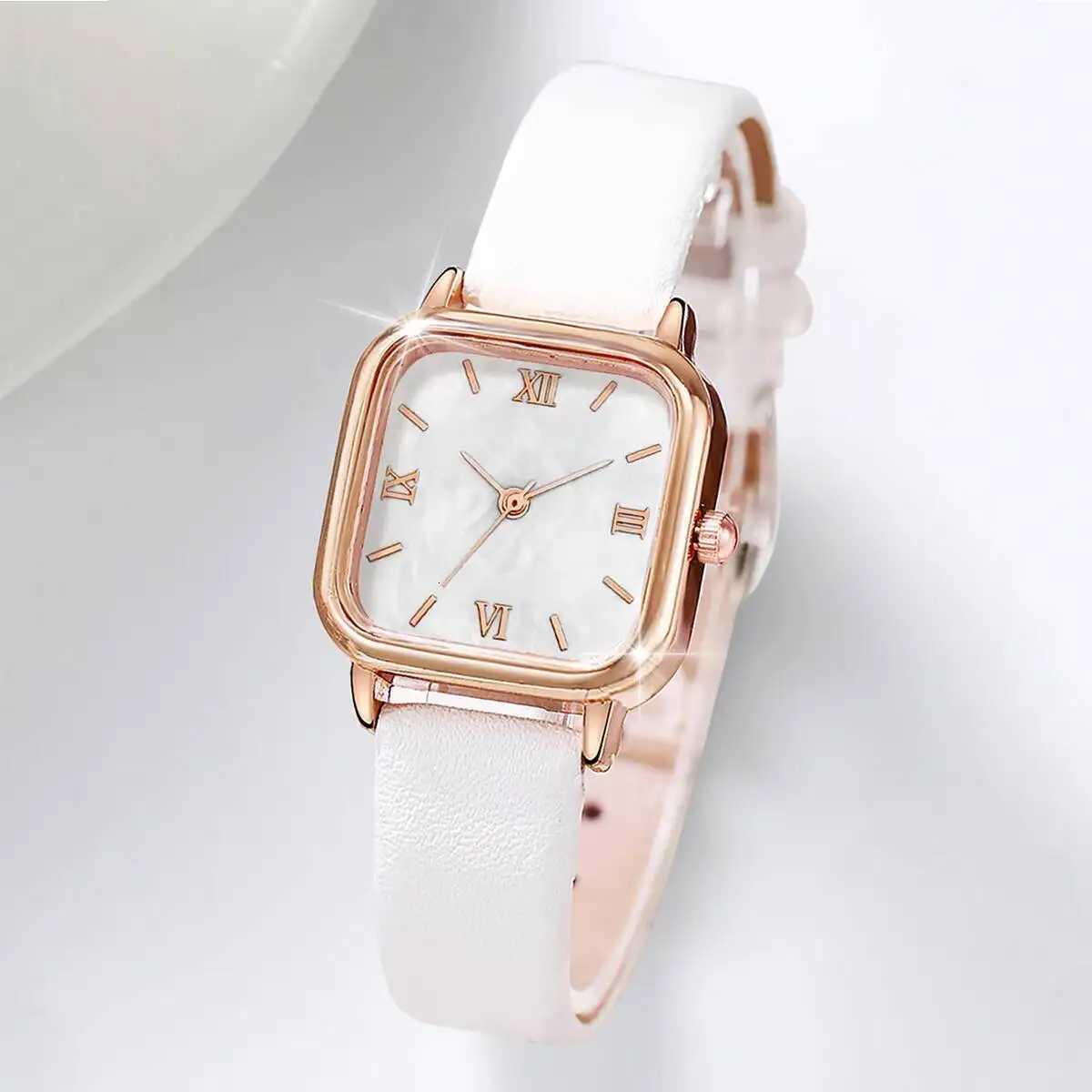 2PCS/Set Fashion Square Women Watches Casual Leather Strap Quartz Wristwatch Pearls Butterfly Bracelet Set Reloj Mujer Y251212