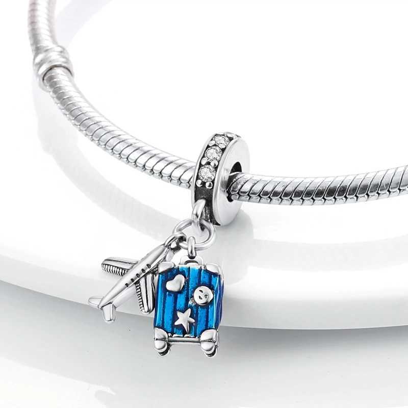 925 Sterling Sier Charms Bead Dangle Airplane Lage Passport Travel Charms Fit Charms Bracelet Jewelry Gift Y251212