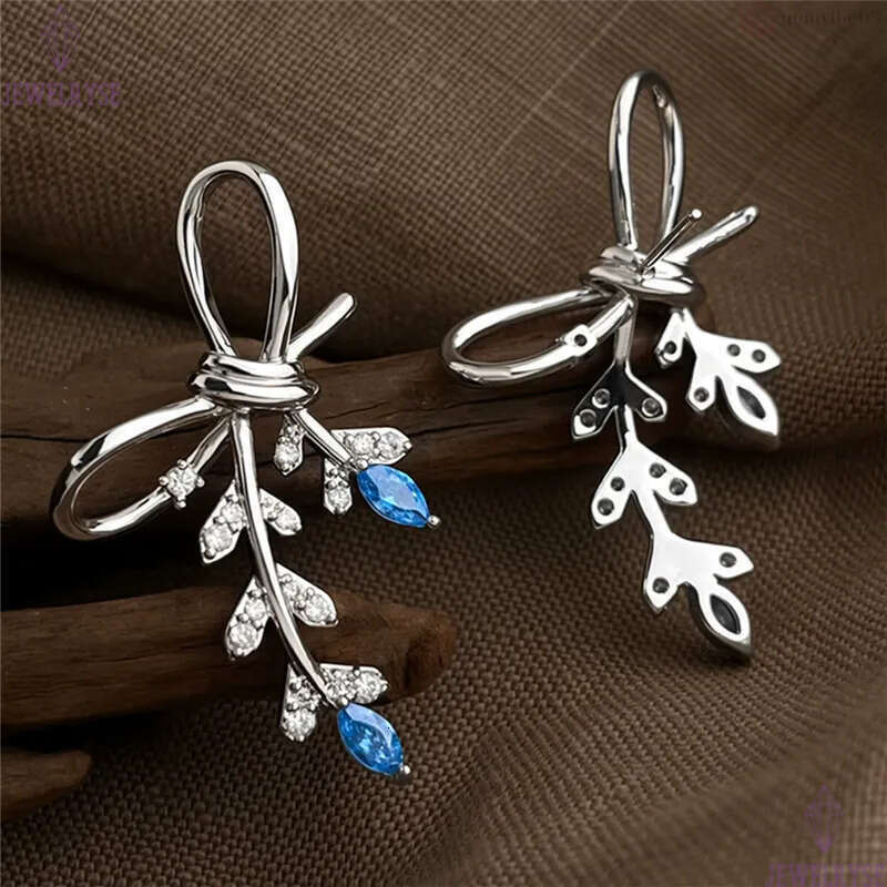 original elegant bowknot CZ stud designer earring for woman travel blue AAA cubic zirconia earrings ear clip jewelry S925 silver needle womens friend 