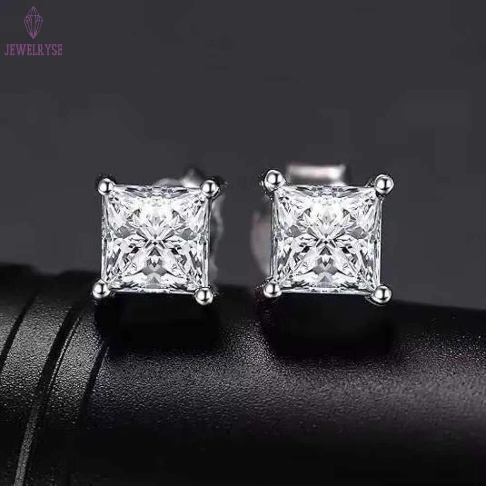Princess Square Cut Stud D Color VVS Moissanite Dia Sterg Sier Earrings for Women Men