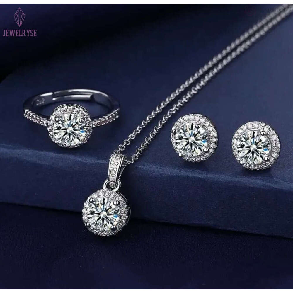 Ins Top Sell Wedding Jewelry Sets Ladies Jewellery 925 Sterling Silver Round Cut White Lab Moissanite Diamond Clavicel Necklace Stud Earring Women Rin