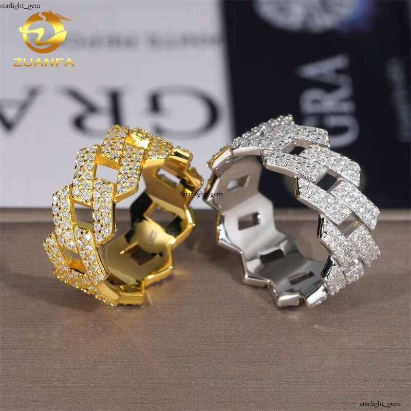 New GRA Certificate 925 Silver Pass Tester Silicon Stone VVS Moissanite Iced Out Jewelry Hip Hop Cuban Band Ring Men