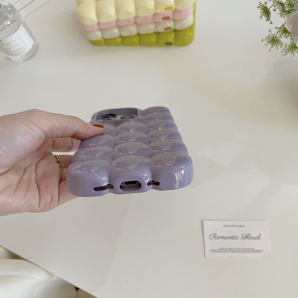 Solid Color Puff Egg Waffle Phone Compatible with iPhone 16 Apple 17 Pro Max 3D 15 Niche 14 Soft Case