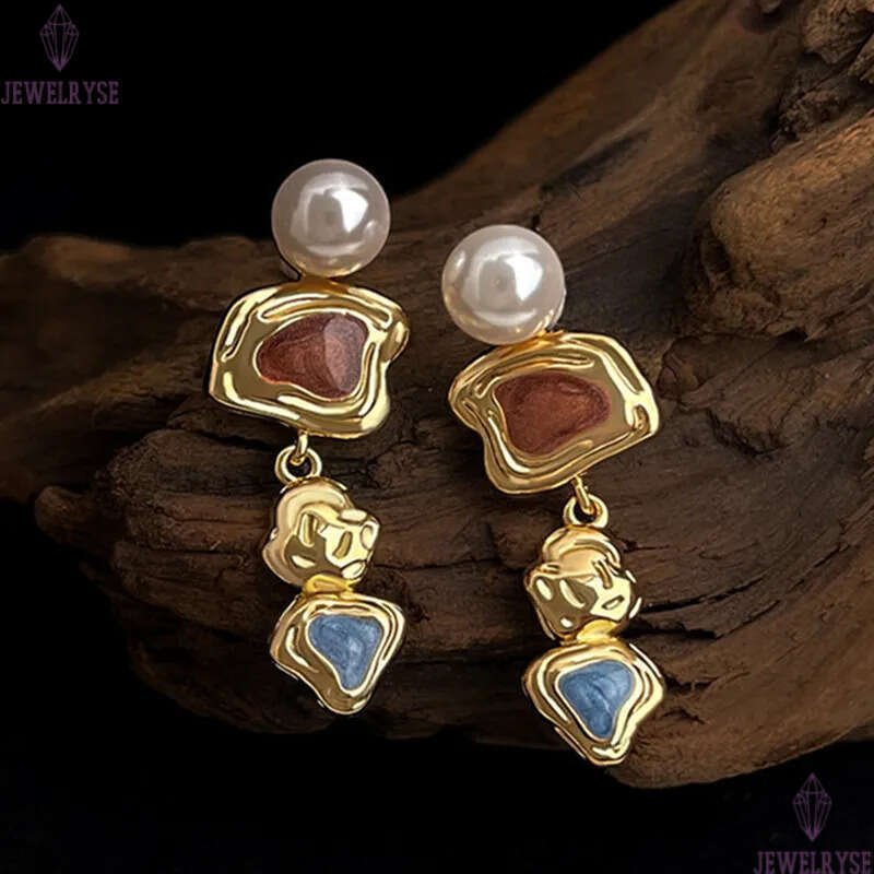 original vintage pearl stud designer earring for woman beach party long 18k gold earrings ear clip fashion jewelry S925 silver needle womens home frie