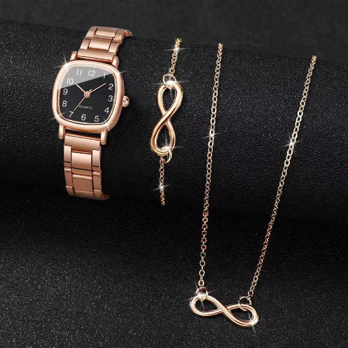 3PCS/Set Fashion Square Women Quartz Watch Alloy Strap Ladies Wristwatches Jewelry Set Reloj MujerWithout Box Y251212