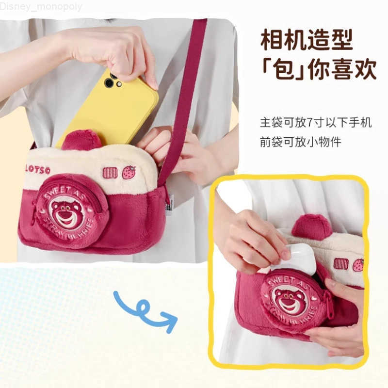 Disney potdemiel Strawberry Bear Chichititi Camera Bag One Shoulder Crossbody Plush Female Anime Accessories Children Kawaii H251212