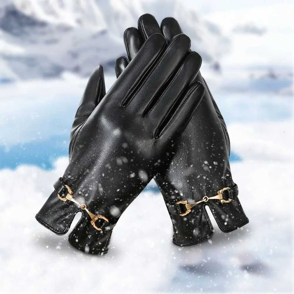 New Full Finge PU Leather Gloves Windproof Waterproof Driving Gloves Thicken Winter Warm Touch Screen Gloves Outdoor Sports Y251211