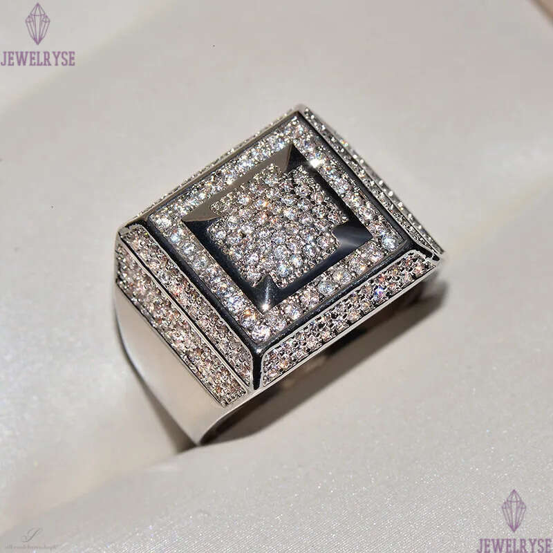 Mens Luxury Stunning Handmade Band Rings Fashion Jewelry 925 Sterling Silver Popular Round Cut White Topaz CZ Diamond Full Gemstones Hip Hop Men Weddi