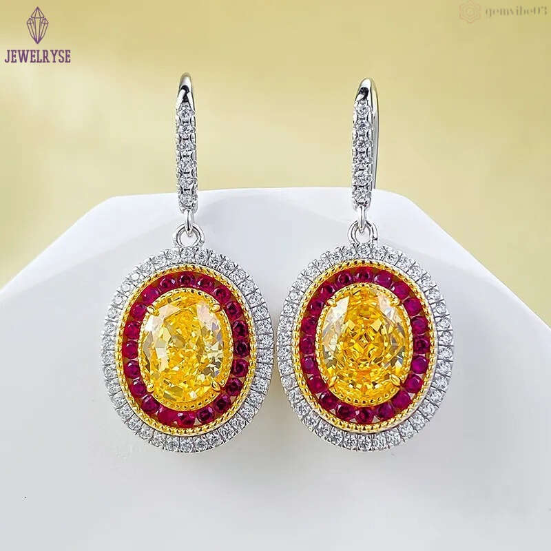Gorgeous Sparkling Luxury Jewelry Dangle Earrings Real 100% 925 Sterling Silver Oval Cut Yellow Moissainte Diamond Party Eternity Women Wedding Drop E