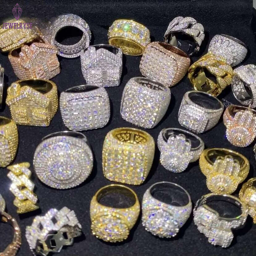 Hot Sale Multiple Choice Custom Iced Out Hip Hop Men Ring VVS Moissanite 925 Sterling Silver Rings Diamond Jewelry Ring for Men