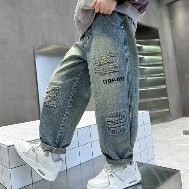 Autumn Boys Jeans New Children Loose Denim Pants Teenager Fashion Spring Baggy Trousers 2025 Kids Handsome Clothing 4-14YT251212