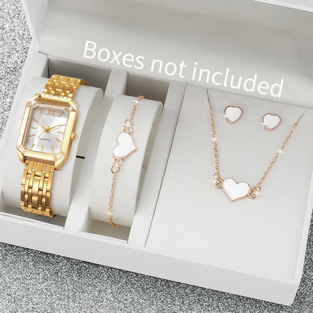 5PCS/Set Fashion Rectangle Women Quartz Watches Casual Roma Dial Watch Heart Jewelry Set Reloj Mujer Without Box Y251212