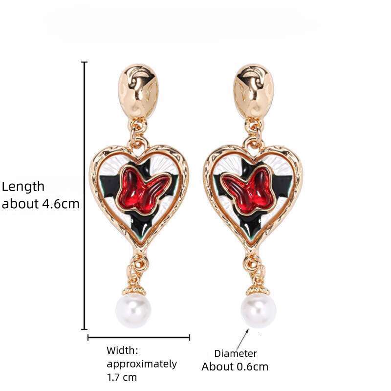 DHcollections Light Luxury High-End Artistic Retro Exquisite Personality Red Butterfly Heart Women's 925 Silver Needle Earrings Studs Ear Jewelry