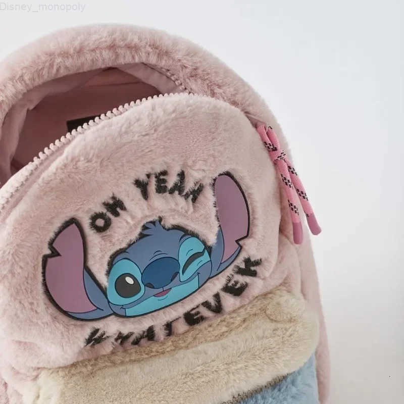 Disney New Cartoon Stitch Plush Childrens School Bag Kindergarten Cute Fashion Color Blocking Backpack H251212