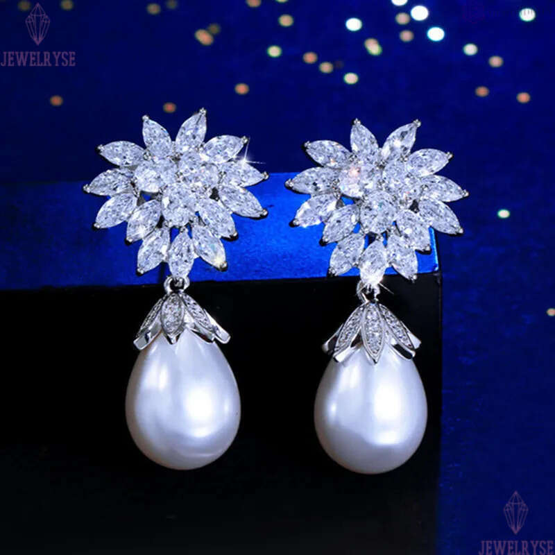 luxury pearl diamond designer earring for woman engagement wedding banquet white AAA zirconia womens 18k gold charm earrings jewelry dangle women part