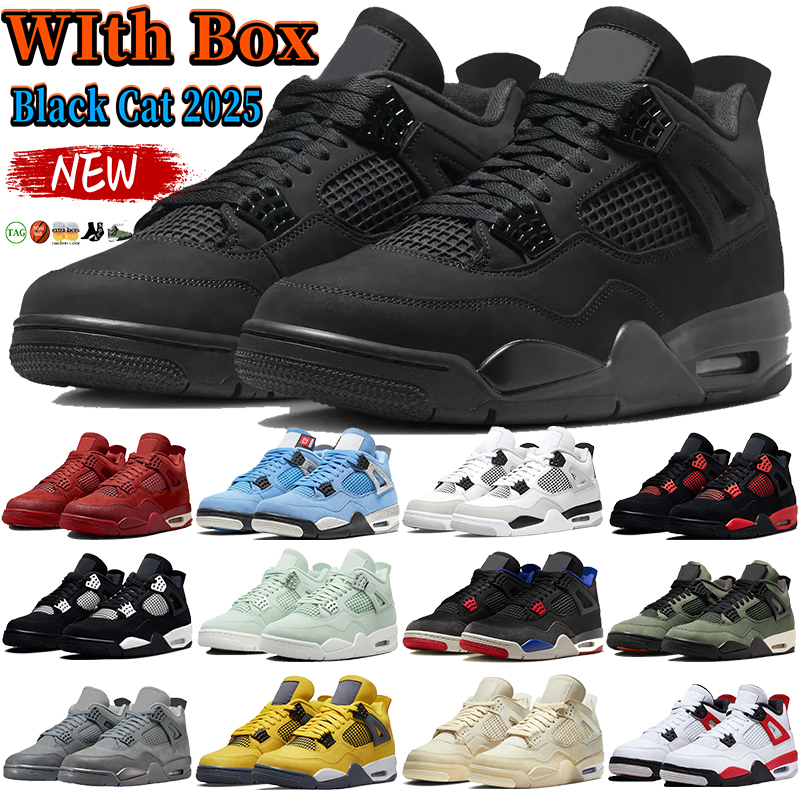With Box Mens 4 basketball shoes 4s Black Cat 2025 Rare Laser Valentines Day white cement Military black university blue red thunder womens sneakers sports trainers