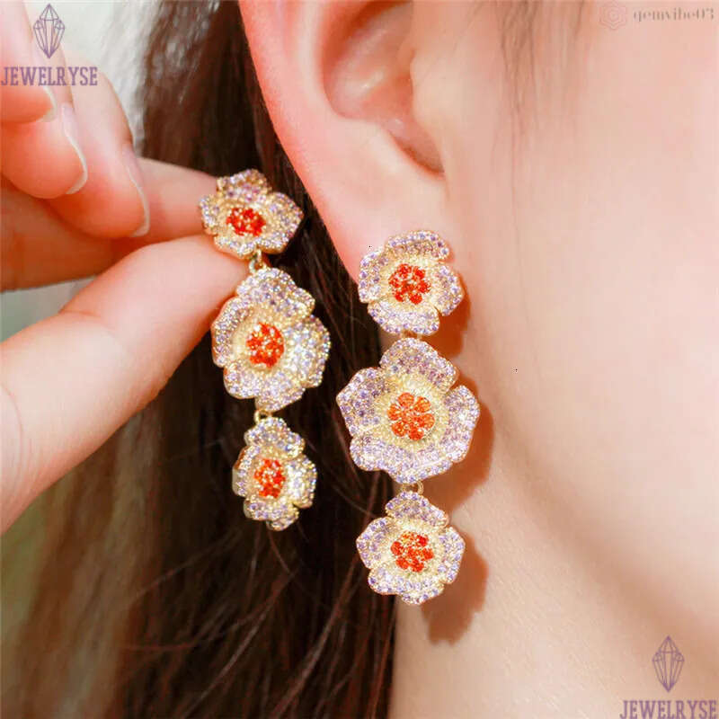 Vinage parkling charm flowers 18k gold diamond earring designer for woman pary 925 Serling Silver Pos Purple AAA Cubic Zirconia Rose Gold Women Earrin