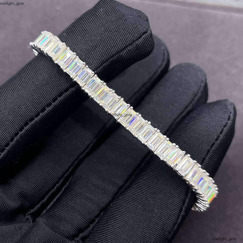 New Arrivals Pass VVS Moissanite Test 5mm*3mm 26ct Baguette Moissanite Emerald Cut Tennis 925 Sterling SilverJewelry Bracelet