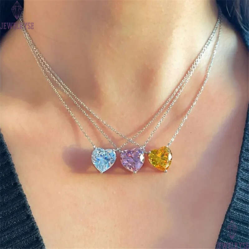 luxury heart necklace desinger for woman 925 sterling silver jewelry white pink diamond pendant cubic zirconia choker 18k gold chain necklaces girlfri