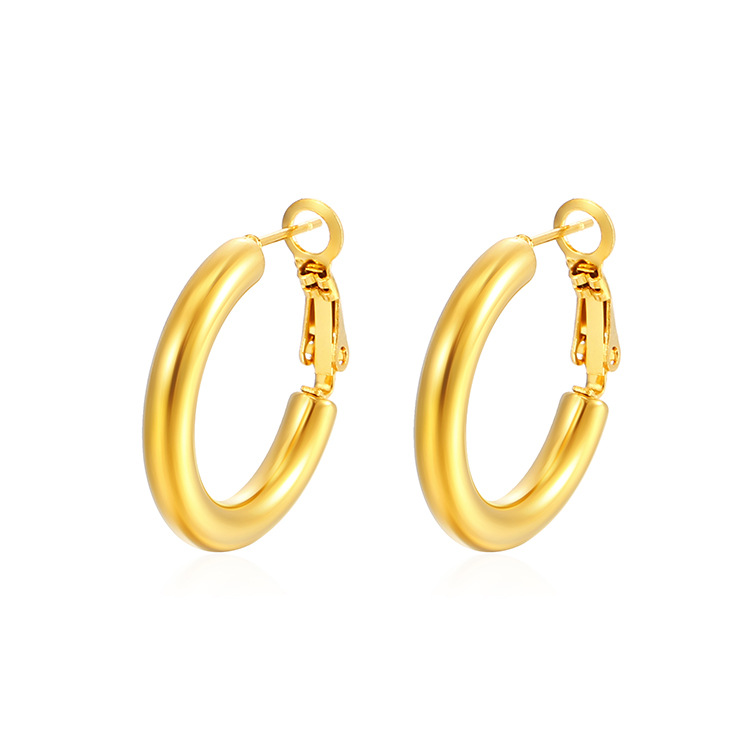 18K Gold Plated Stainless Steel Hoop Earrings for Women Circle Huggie Earrings Jewelry 18K Gold Silver Plated Clip on Round Earrings Ladies Wedding Je