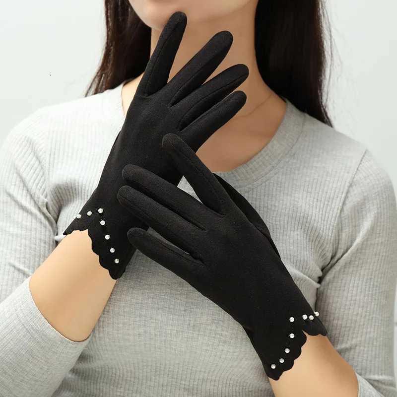 Women Autumn Winter Keep Warm Touch Screen Without Velvet Not Bloated Thin Pearl Elegant Cycling Drive Windproof Mittens Gloves Y251211
