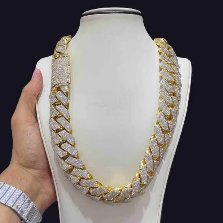 Iconic Unisex 925 Silver Cuban Link Chain Rappers Hip Hop Style Brilliant Cut Lab Grown Diamonds Yellow Gold Material Necklaces