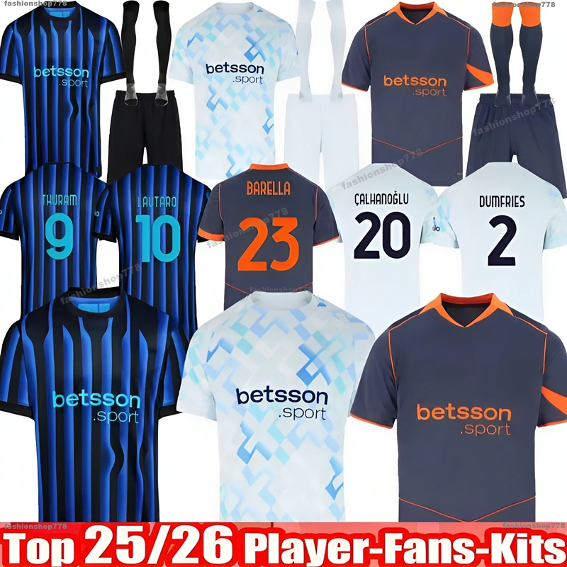 INtErS Milanes 2025 2026 BASTONI DIMARCO Soccer Jersey CALHANOGLU BARELLA INTERS THURAM PAVARD LAUTARO ANNIVERSARY FRATTESI Special Football Shirt Milan Kit Kids