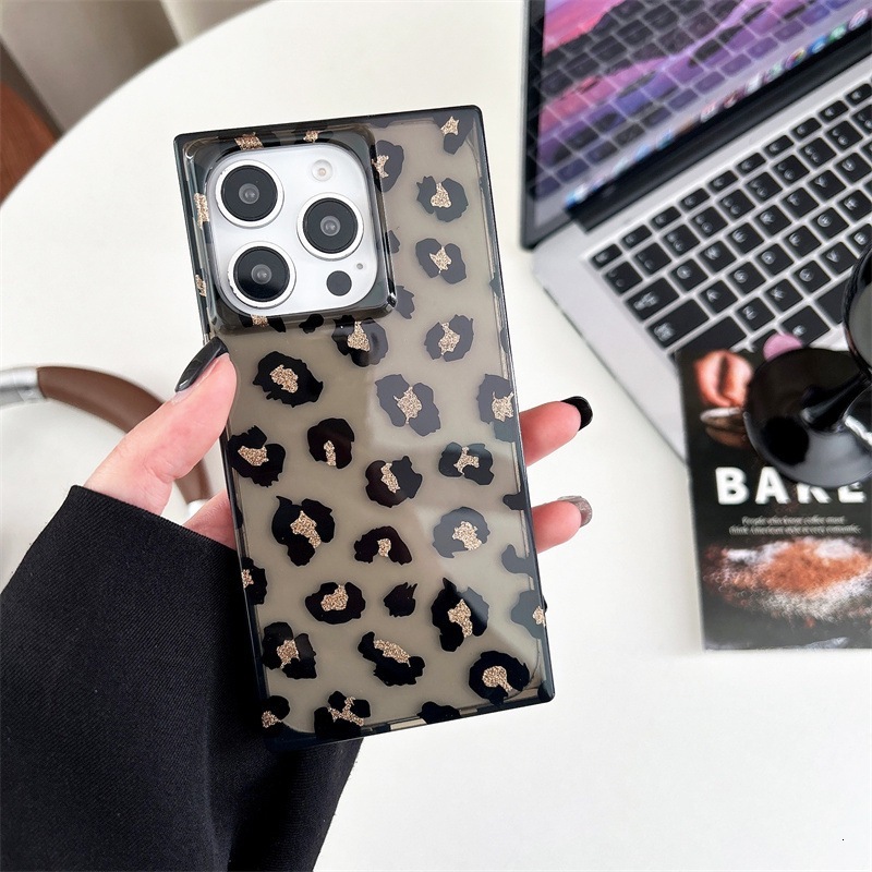 European and American Hot Girl Leopard Print Suitable for iPhone 16 Apple 17 Pro Max Square Phone Case Retro Fashion 15P