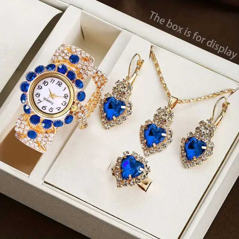5PCS/Set Luxury Rhinestone Women Watches Fashion Adjustable Bangle Ladies Quartz Wristwatch Jewelry Set Reloj MujerWithout Box Y251212