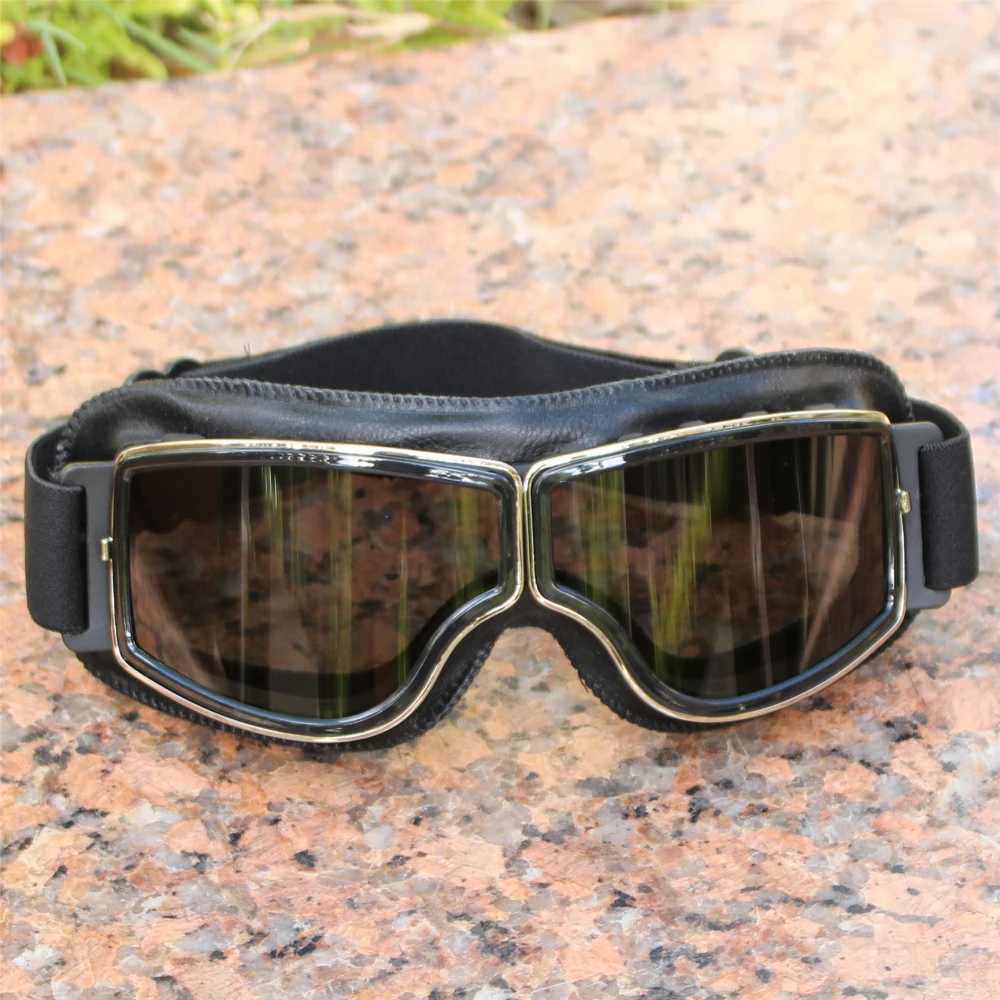 Best Selling Vintage Goggles Motorcycle Leather Goggles Glasses Cruiser Folding Goggles Newest Sunglasses Motocross Safety G251212