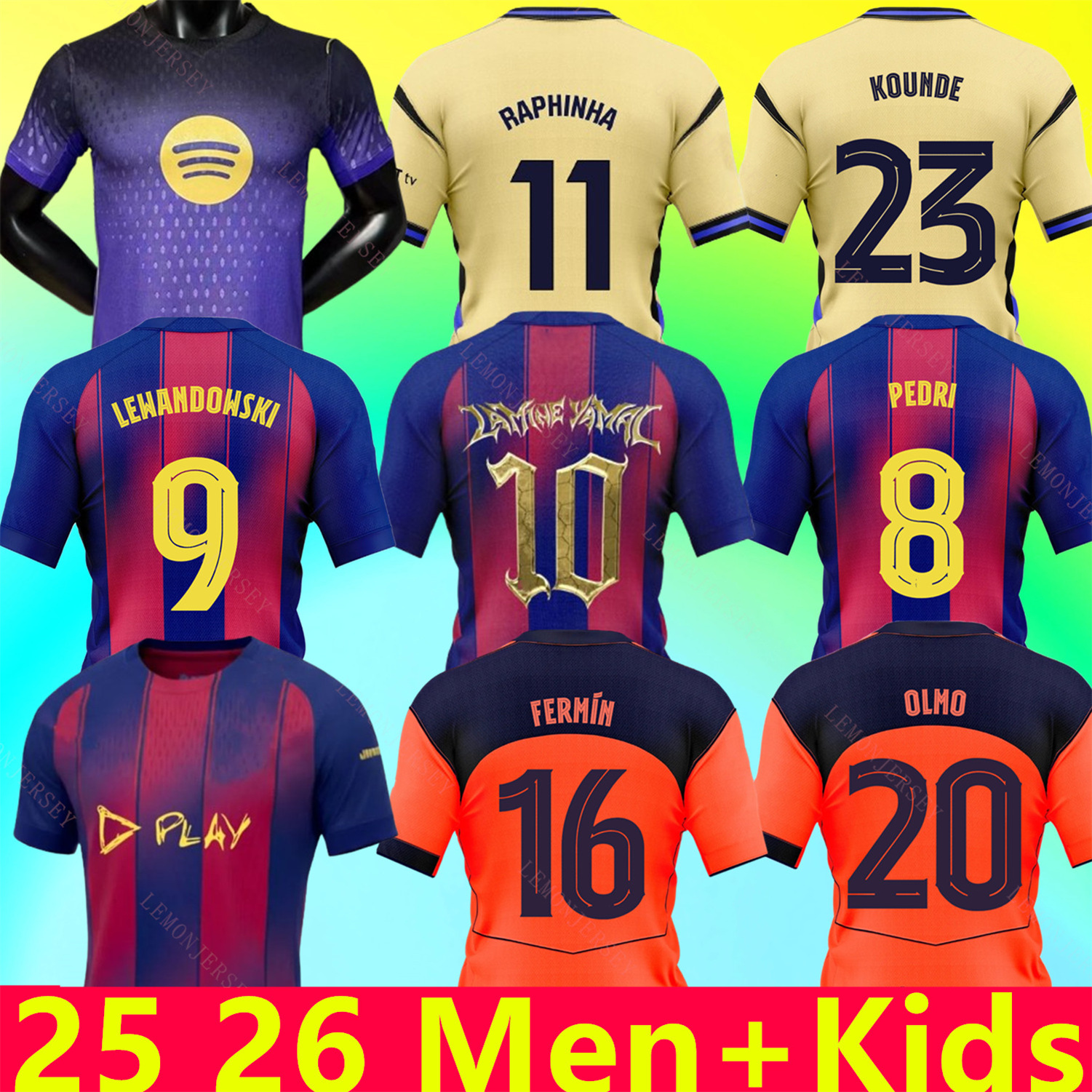 2025 2026 LAMINE YAMAL PEDRI soccer jerseys men kids black football shirts kit 25 26 Camiseta sets Travi pink goalkeeper away Retro KOUNDE RAPHINHA CUBARSI OLMO BALDE