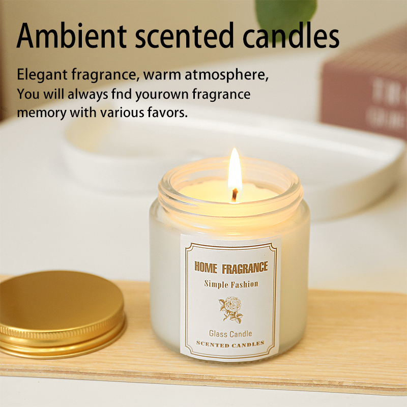 Incense 100g White Frosted Glass Scented Candle - Natural Soy Wax Aromatherapy Candle for Home Ambience, Relaxation & Gift (With Gold Lid)