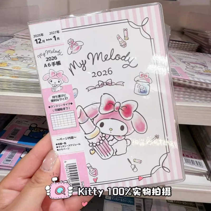 Sanrio 2026 Calendar Planner A6 Japanese-Made Notebook Melody Kuromi Cinnamoroll Pochacco Hangyodon Planner Toys Friends Birthday Gifts H251212