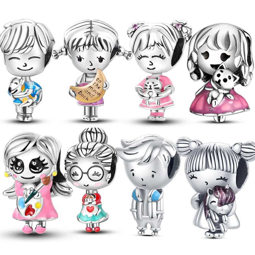 Sier Plated Boy Girl Couple rs Beads Charms Zirconium Dangle Fit Bracelet Necklace Jewelry Wen Y251212