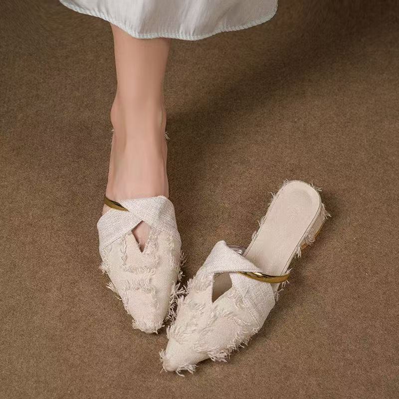 Slippers 2024 Women Mules Elegant Sandals Pumps Summer Female Shoes Low Heels New In Fashion Ladies Sandal Pointed Toe Slides shoes