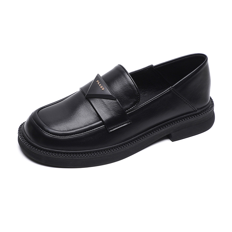 Black Round Toe Flats Soft Sole Women's Leather Loafers Oversized British Casual Shoes Low Heel Summer Style EUR35-43