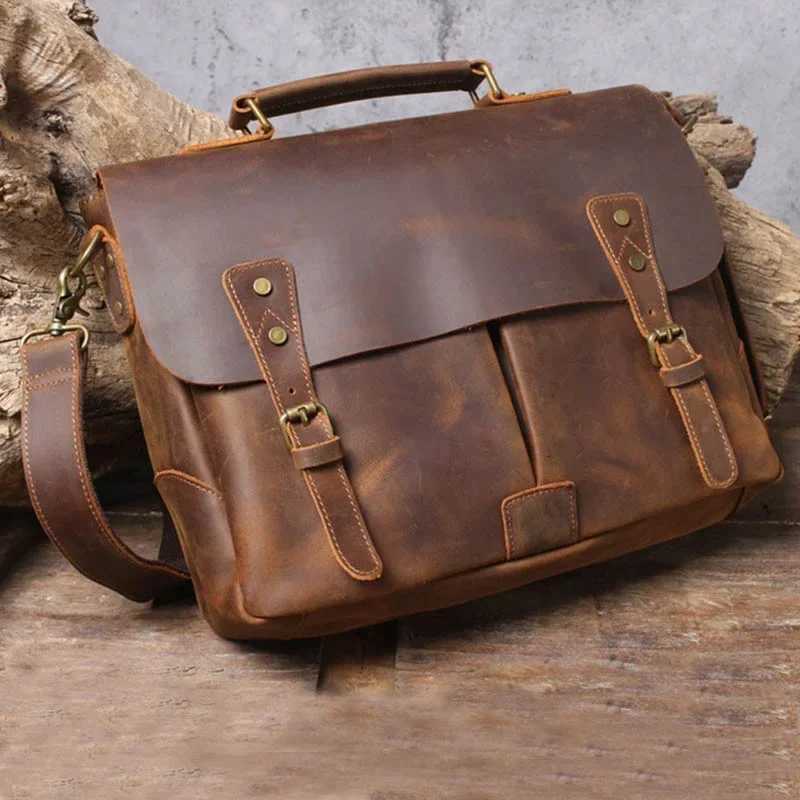 Newsbirds Cowhide Mens Briefcase Genuine Leather A4 File Document Handbag Male Laptop Shoulder Bag Business Computer BagT251212