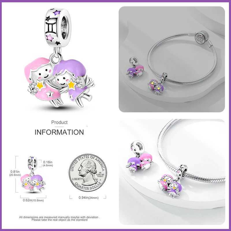 925 Sterling Sier Leo Libra Twee Constellation Glow In The Dark Charms Pendants Fit Qikaola Bracelets DIY Jewelry Y251212