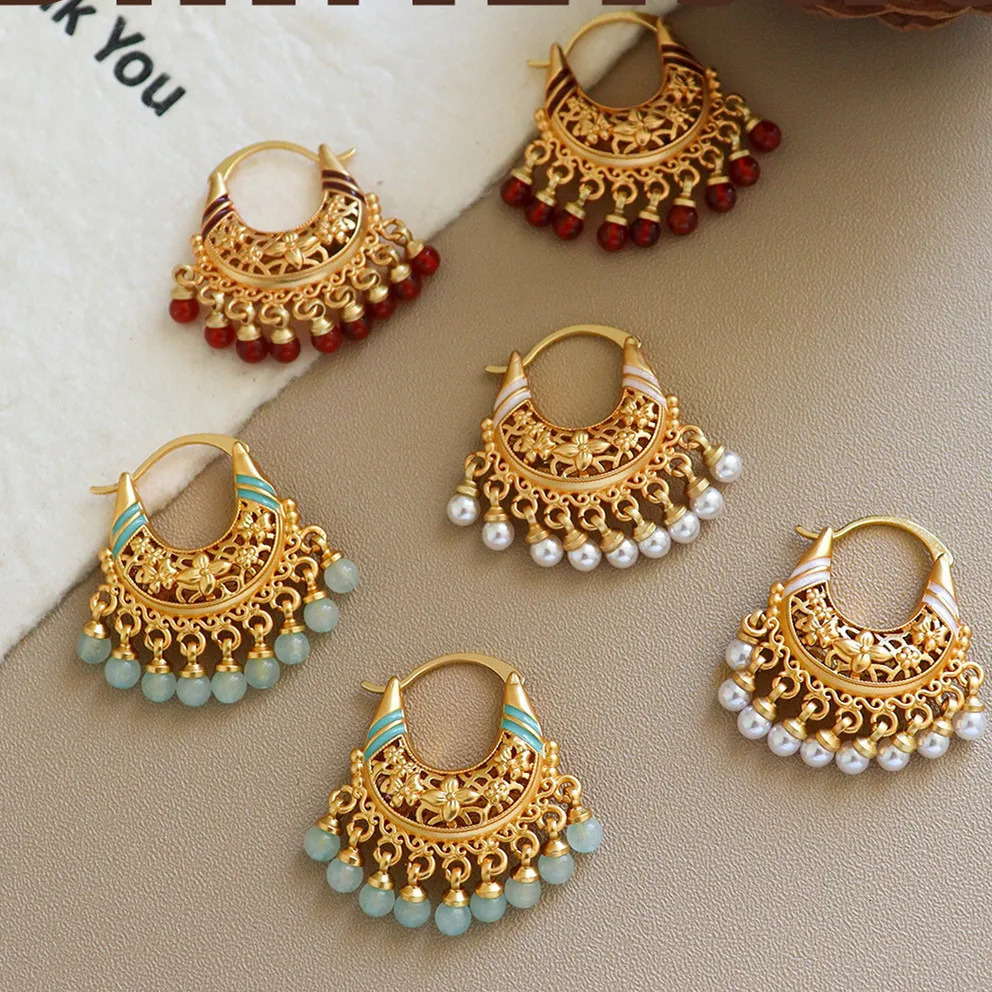 Trendy Bohemia Fan Hoop Earrings For Women Gold Color Handmade Colorful Beads Charms Pendant Earrings Jewelry Girl Party Gifts 251209