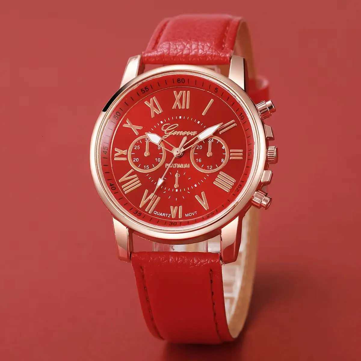 5PCS/Set Fashion Roma Dial Women Quartz Watch Casual Leather Strap Wristwatches Rhinestone Jewelry Set Reloj MujerWithout Box Y251212